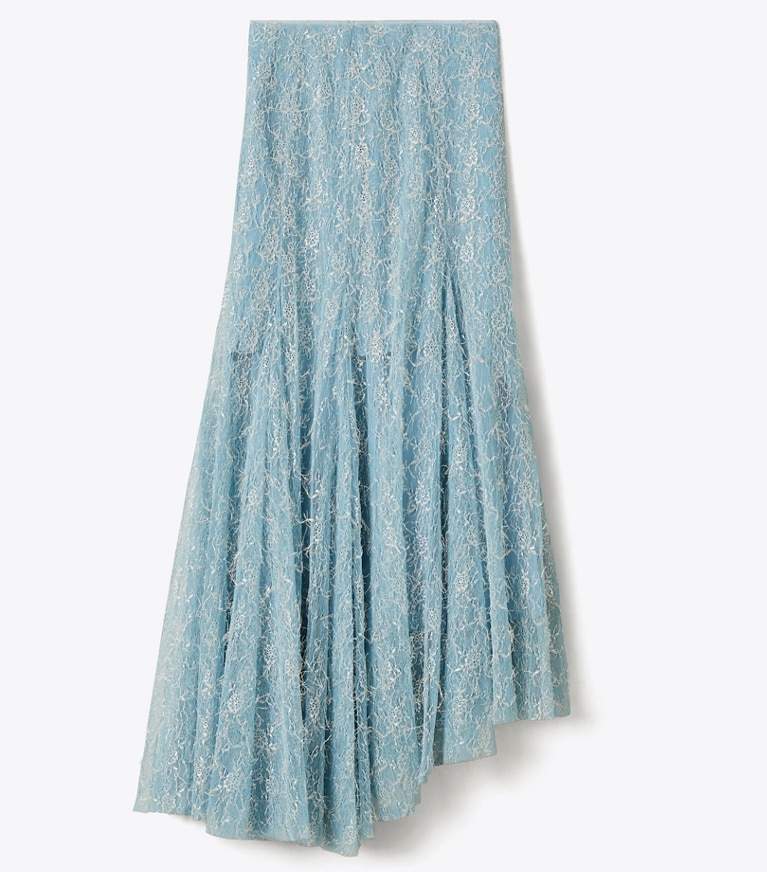 Tory Burch designer bottoms Chantilly Lace Fil Coupé Skirt in Blue Porcelain front