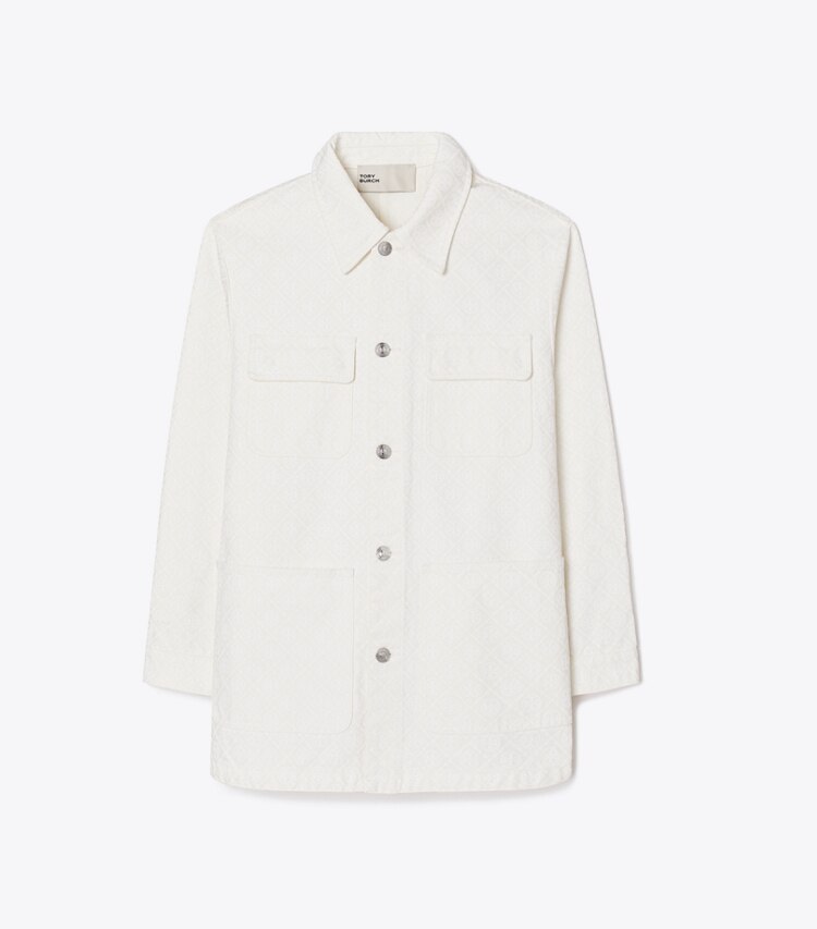 Tory Burch diseñador chaquetas Chaqueta Barn denim con monograma T en Off-white / White T Monogram frente