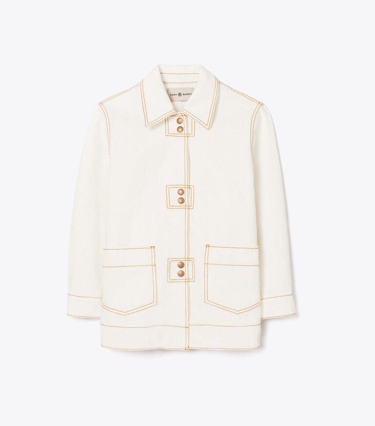 Tory Burch diseñador chaquetas Chaqueta camisera vaquera en White Wash frontal