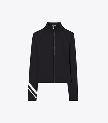 Tory Burch diseñador partes de arriba Chaqueta con cierre completo Chevron en BLACK frente