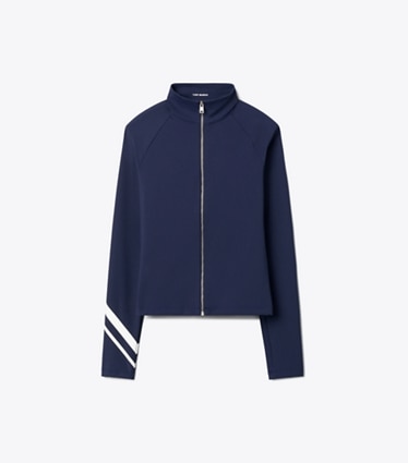 Tory Burch diseñador tops Chaqueta con cierre completo Chevron en TORY NAVY frente