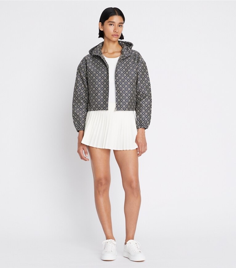 Tory Burch diseñador chaquetas Chaqueta con monograma de T de jacquard en TORY NAVY T MONOGRAM en el modelo (frente)