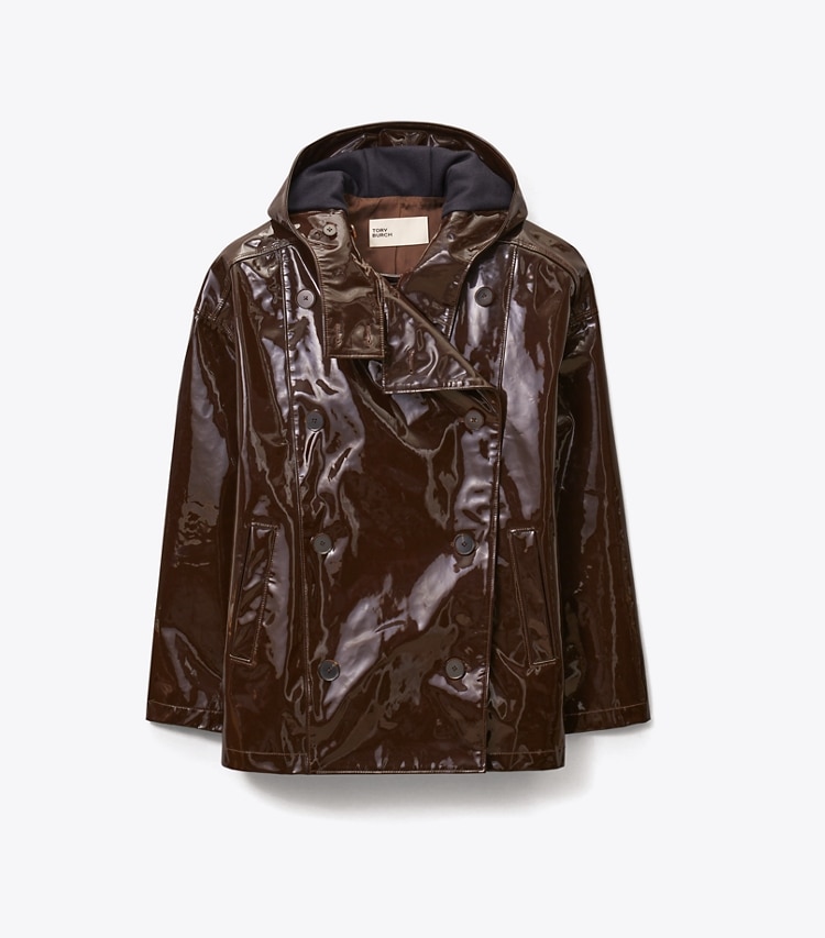 Tory Burch diseñador chaquetas Chaqueta de charol en Brown Glace frente