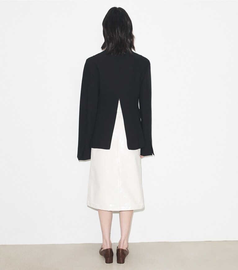 Tory Burch diseñador chaquetas Chaqueta de crepé de viscosa y algodón en BLACK parte posterior en modelo