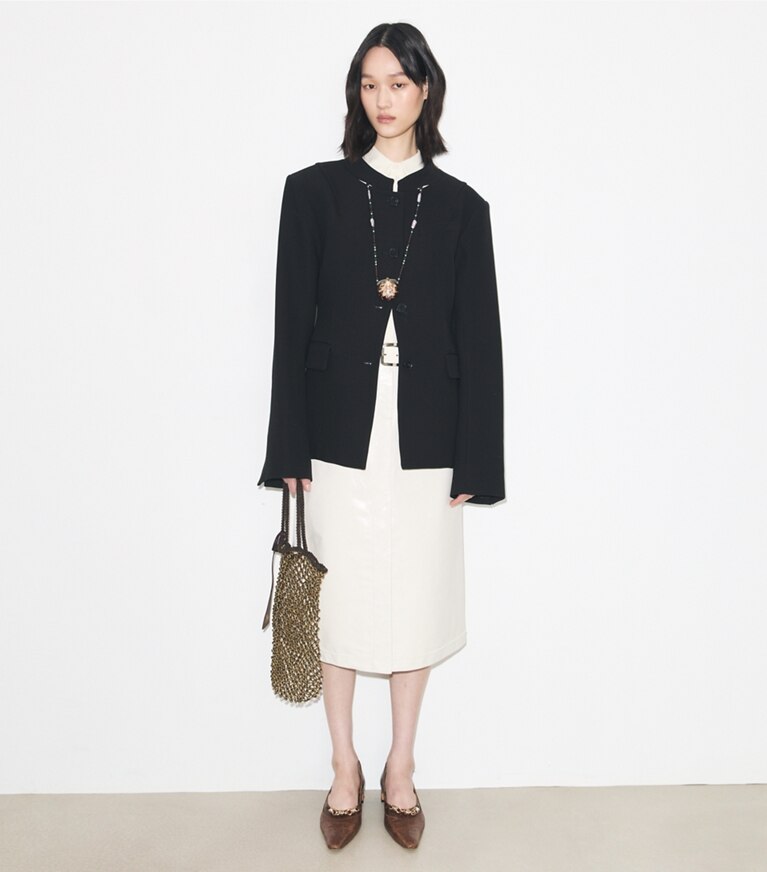 Tory Burch diseñador chaquetas Chaqueta de crepé de viscosa y algodón en BLACK frente en modelo