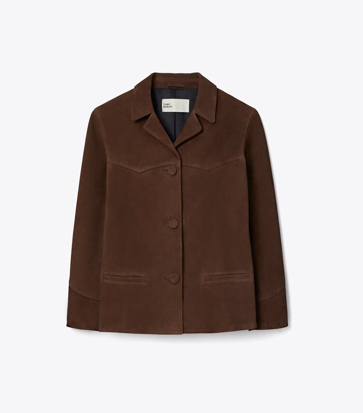Tory Burch diseñador chaquetas Chaqueta de gamuza en Light Chocolate frente