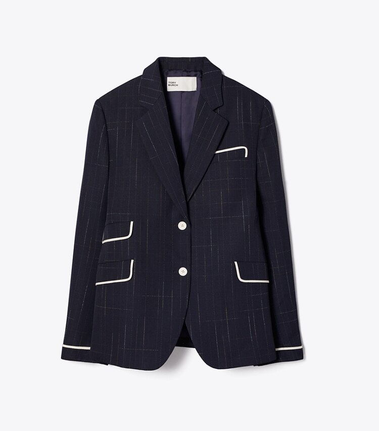 Tory Burch diseñador chaquetas Chaqueta de lana Buddy en Dark Navy / Copper frente