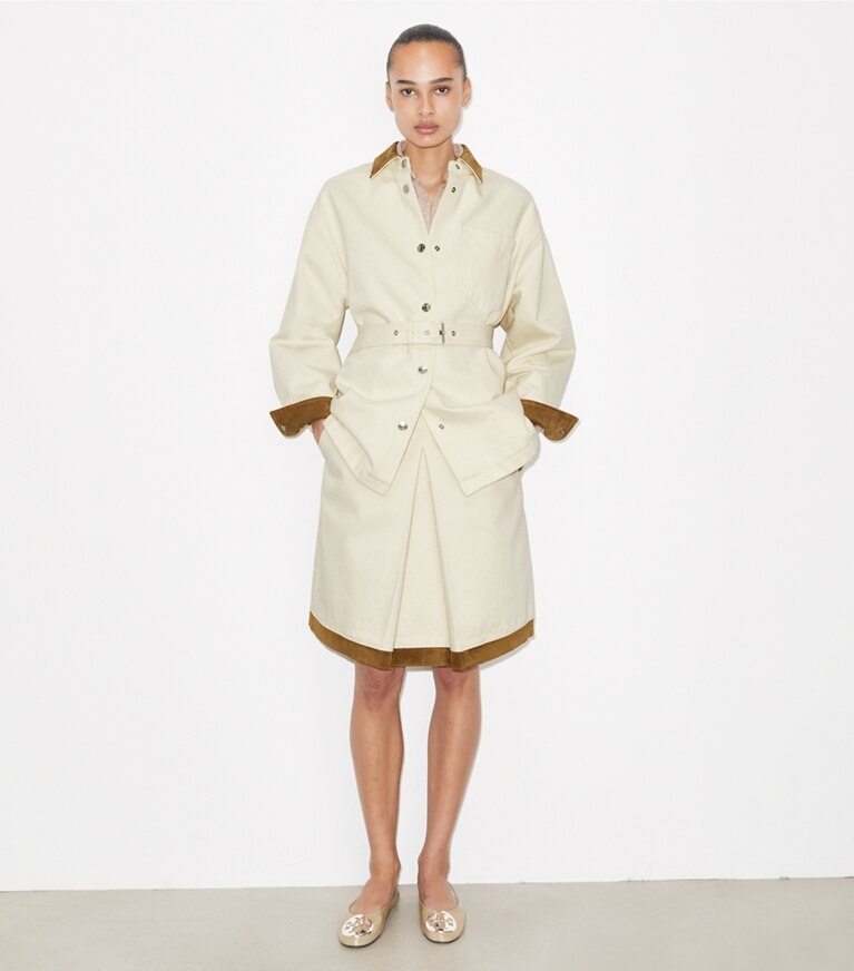 Tory Burch diseñador chaquetas Chaqueta de mezclilla abotonada en Beige adicional en modelo