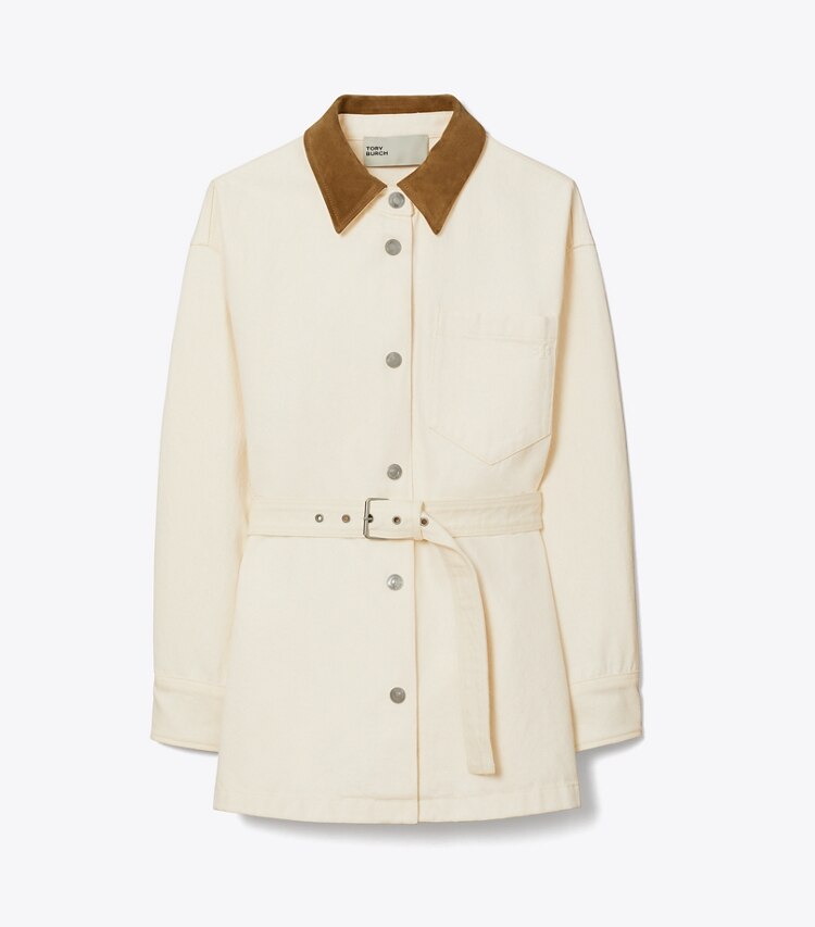 Tory Burch diseñador chaquetas Chaqueta de mezclilla abotonada en Beige frente