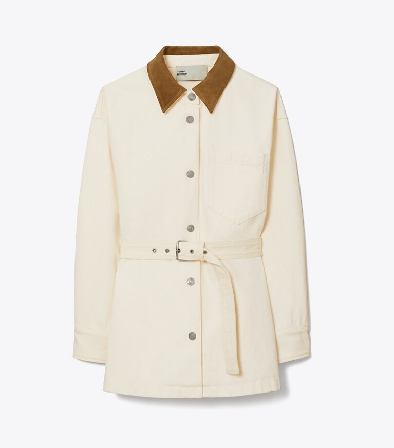 Tory Burch diseñador chaquetas Chaqueta de mezclilla abotonada en Beige frente