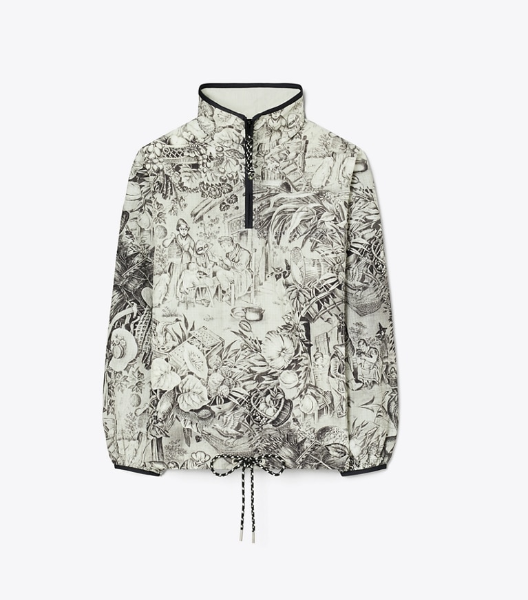 Tory Sport diseñador chaquetas Chaqueta de nailon ripstop en Grey Alien Toile frente