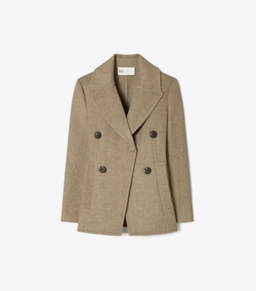 Tory Burch diseñador abrigos Chaqueta de sarga holgada en Mocha frente