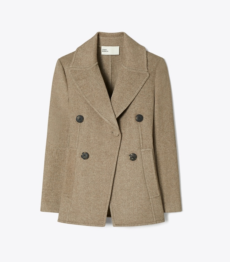 Tory Burch diseñador abrigos Chaqueta de sarga holgada en Mocha frente