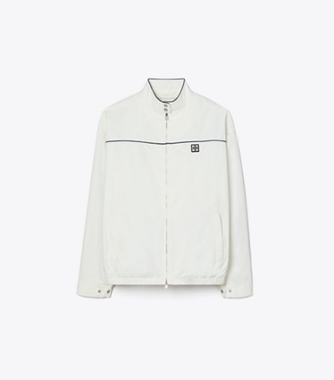 Tory Burch diseñador chaquetas Chaqueta de tenis de nailon extragrande en Snow White frente