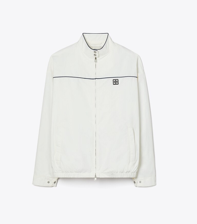 Tory Burch diseñador chaquetas Chaqueta de tenis de nailon extragrande en Snow White frente