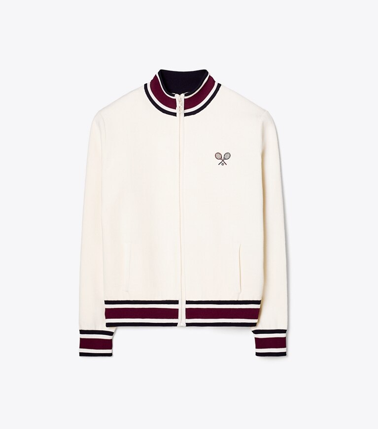 Tory Burch diseñador chaquetas Chaqueta de tenis de punto técnico en Snow White frente