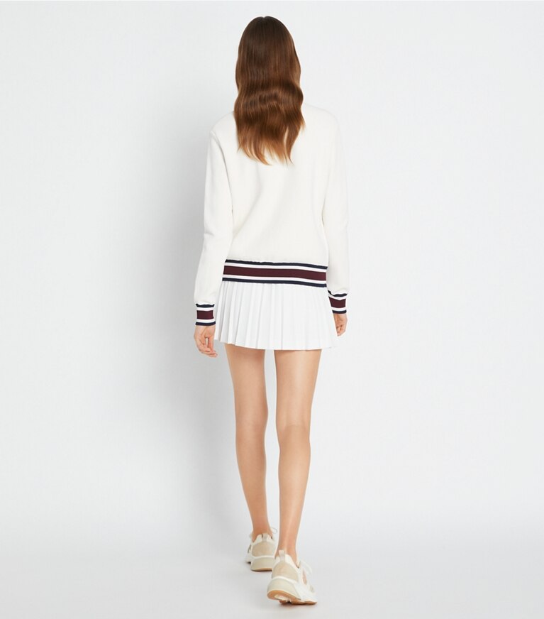 Tory Burch diseñador chaquetas Chaqueta de tenis de punto técnico en Snow White parte posterior en modelo