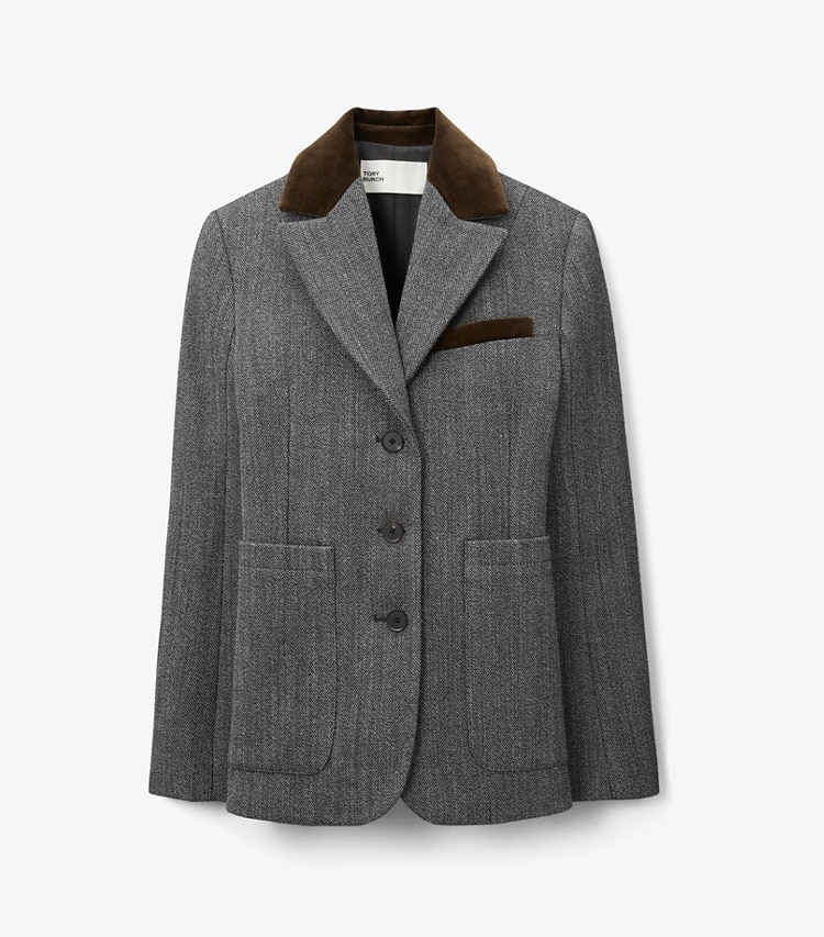 Tory Burch diseñador chaquetas Chaqueta de tweed entallada en Black / White frente