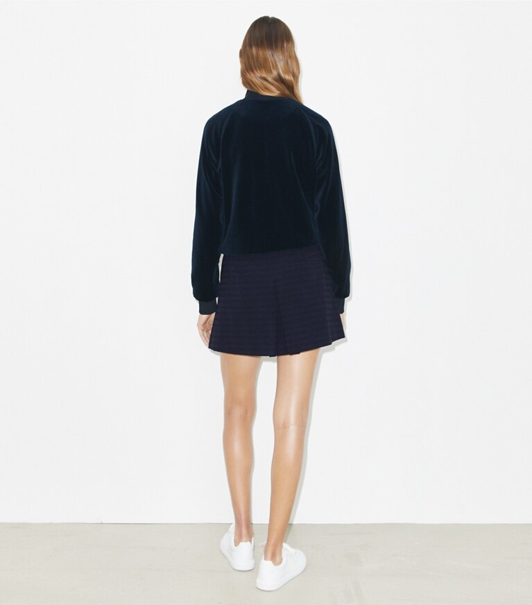 Tory Burch diseñador chaquetas Chaqueta deportiva de terciopelo en Ink parte posterior en modelo