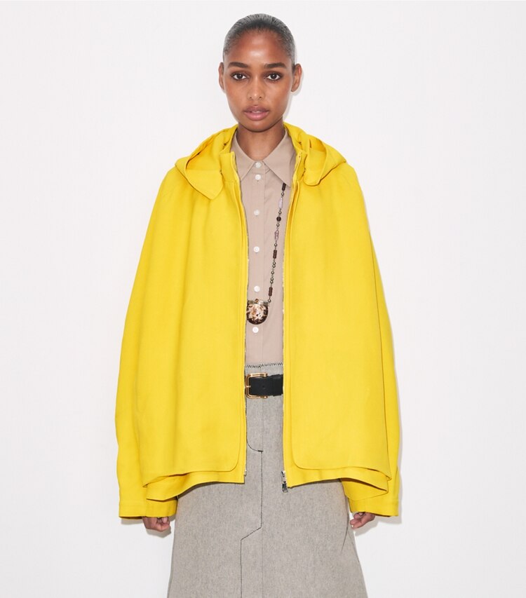 Tory Burch diseñador chaquetas Chaqueta extragrande de lona encerada en Banana detalle en modelo