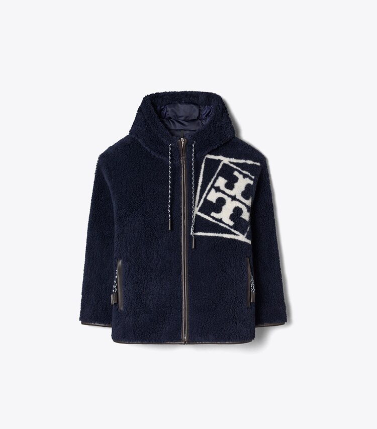Tory Burch diseñador abrigos Chaqueta polar con logotipo en Medium Navy frontal