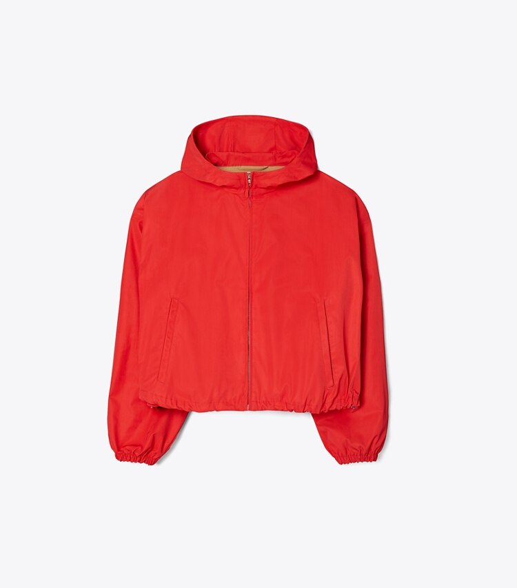 Tory Sport diseñador chaquetas Chaqueta recortada de lona de doble faz en Vermillion frontal