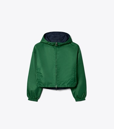 Tory Burch diseñador chaquetas Chaqueta recortada reversible de nailon en Dark Green / Navy frente