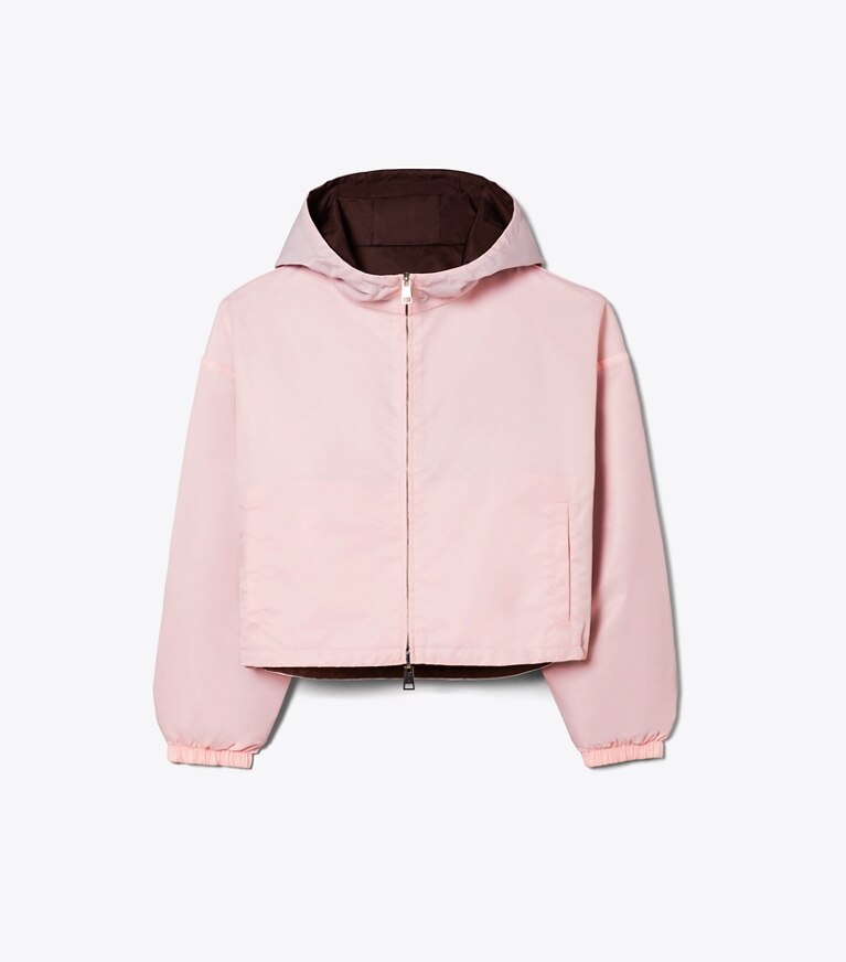 Tory Burch diseñador chaquetas Chaqueta recortada reversible de nailon en Rose / Dark Bordeaux frente