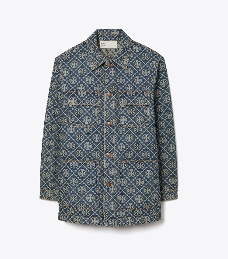 Tory Burch diseñador chaquetas Chaqueta tipo cargo granero de mezclilla en T-Monogram Vintage Wash frente