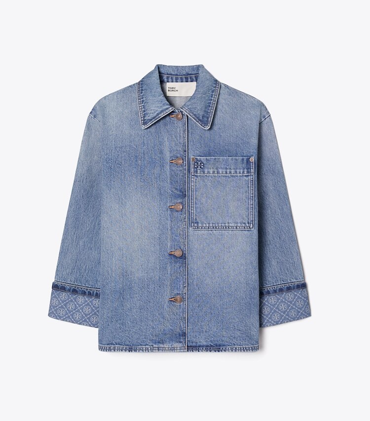 Tory Burch diseñador chaquetas Chaqueta tipo granero de mezclilla en Light Vintage Wash frente