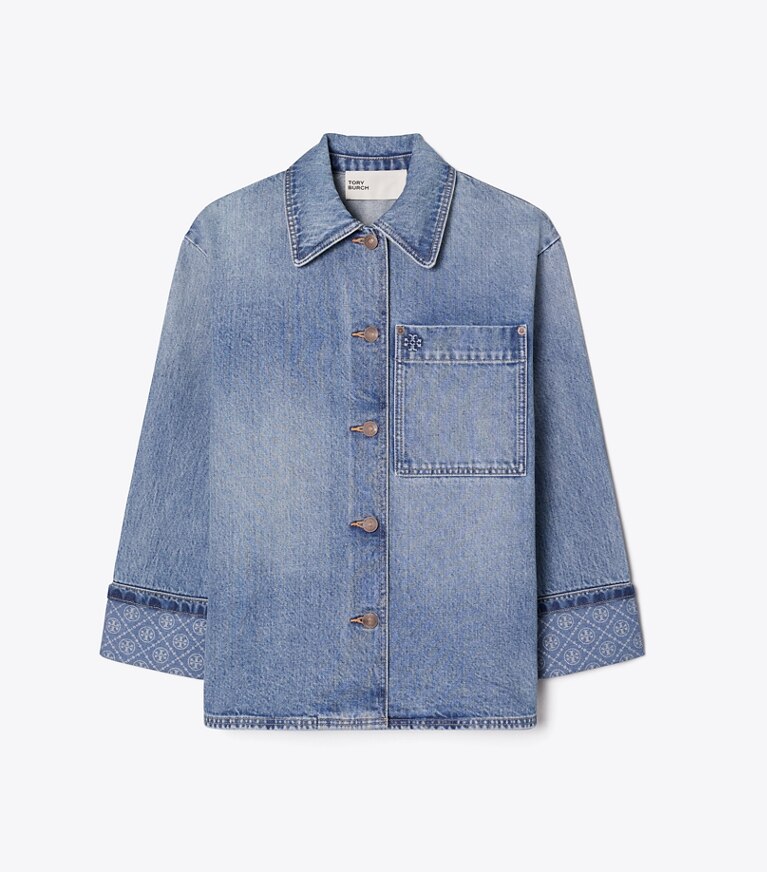 Tory Burch diseñador chaquetas Chaqueta tipo granero de mezclilla en Light Vintage Wash frente