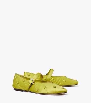 Tory Burch designer mocassins Charles IX Bunny Knot dans VIBRANT GREEN angle