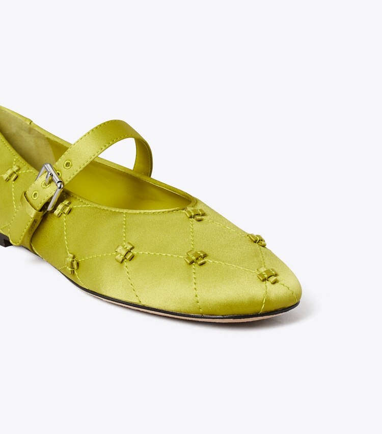Tory Burch designer mocassins Charles IX Bunny Knot dans VIBRANT GREEN détails