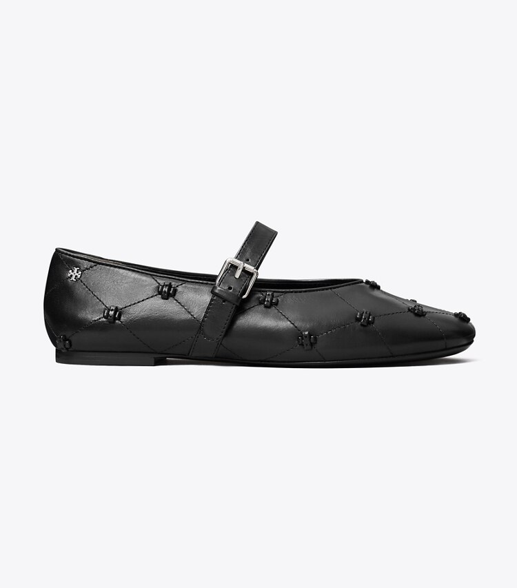 Tory Burch designer mocassins Charles IX Bunny Knot dans BLACK / BLACK de côté