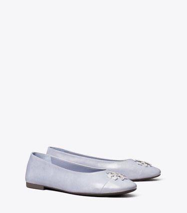 Tory Burch designer loafers Charlie Ballerina in VAPOR BLUE / SILVER angle