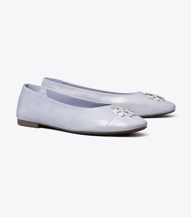 Tory Burch designer loafers Charlie Ballerina in VAPOR BLUE / SILVER angle