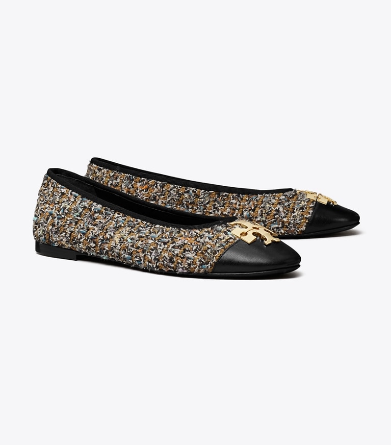 Tory Burch designer loafers Charlie Ballerina in Brown Multi / Gold angle
