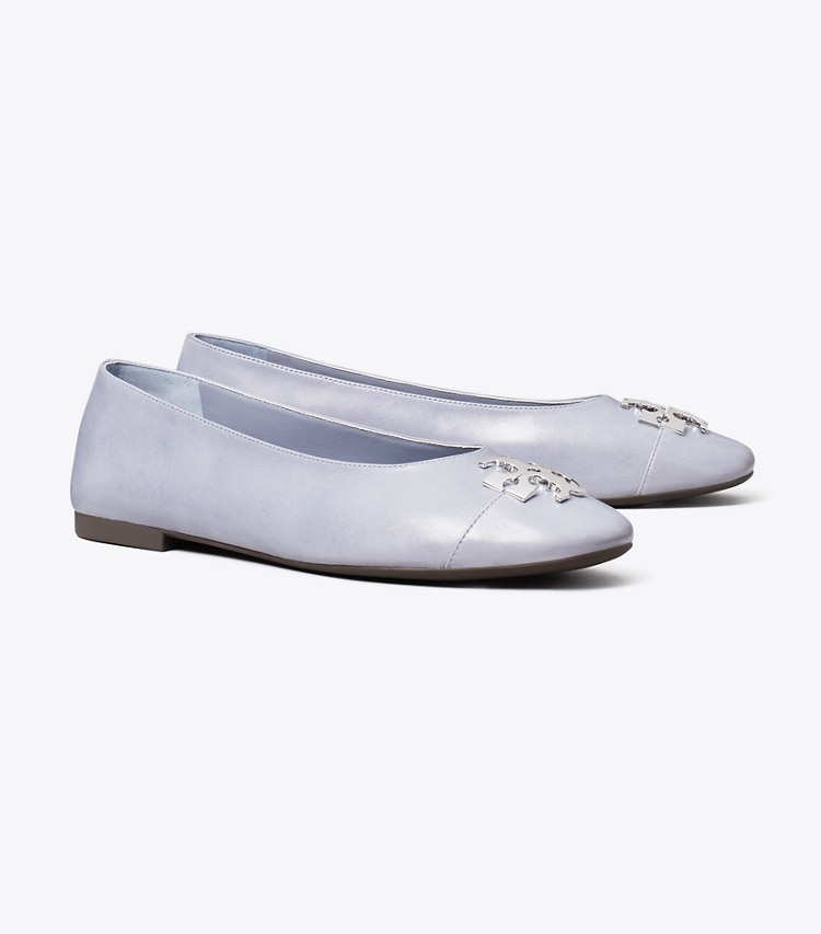 Tory Burch designer flats Charlie Ballet in VAPOR BLUE / SILVER angle