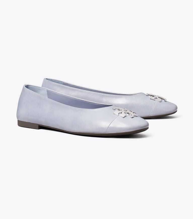 Tory Burch designer flats Charlie Ballet in VAPOR BLUE / SILVER angle