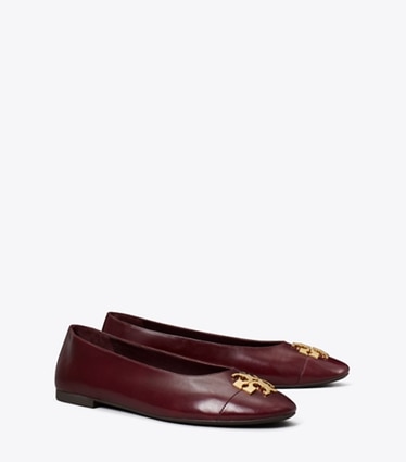 Tory Burch designer flats Charlie Ballet in MERLOT / GOLD angle