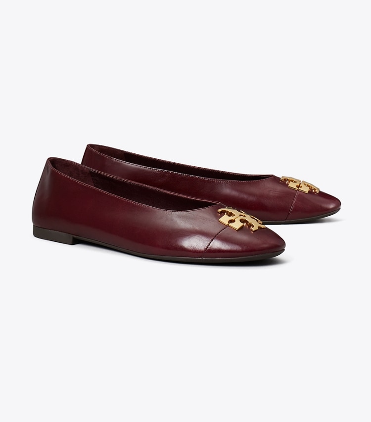 Tory Burch designer flats Charlie Ballet in MERLOT / GOLD angle