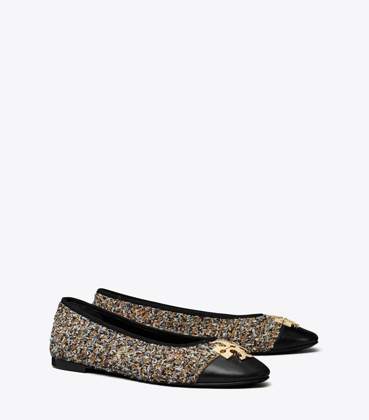 Tory Burch designer flats Charlie Ballet in Brown Multi / Gold angle