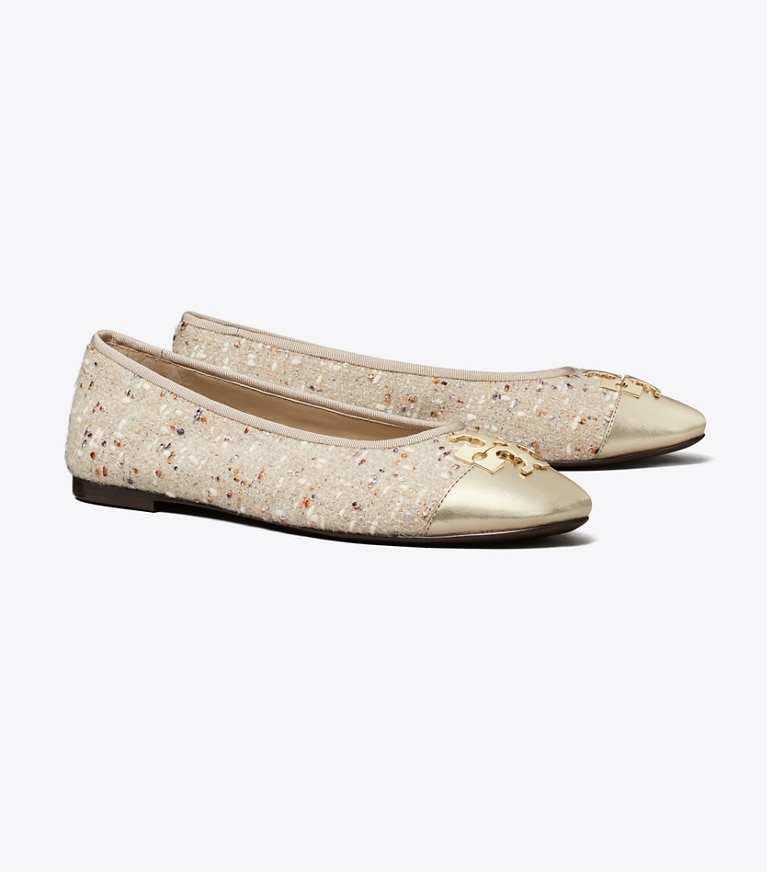 Tory Burch designer flats Charlie Ballet in Light Gray Multi / Gold angle