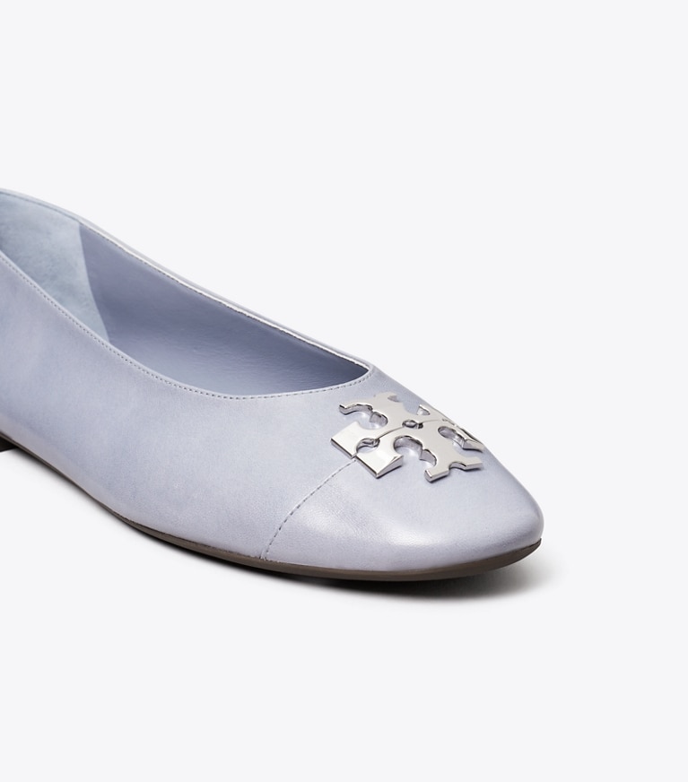 Tory Burch designer flats Charlie Ballet in VAPOR BLUE / SILVER detail