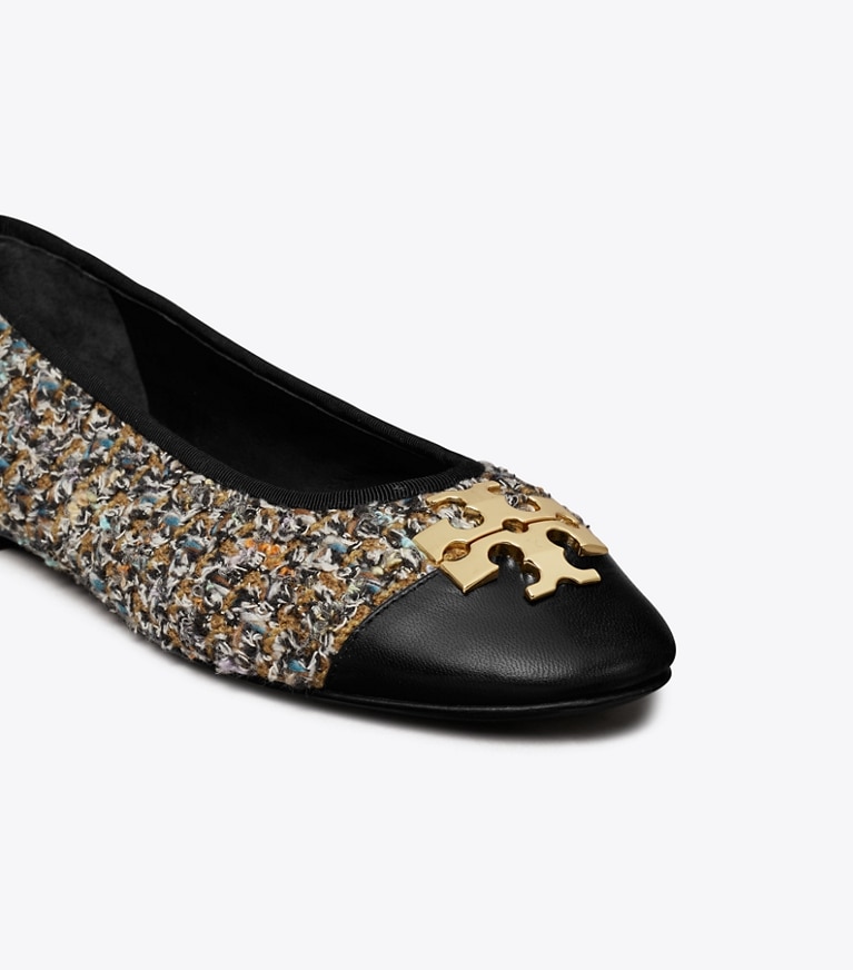 Tory Burch designer flats Charlie Ballet in Brown Multi / Gold detail