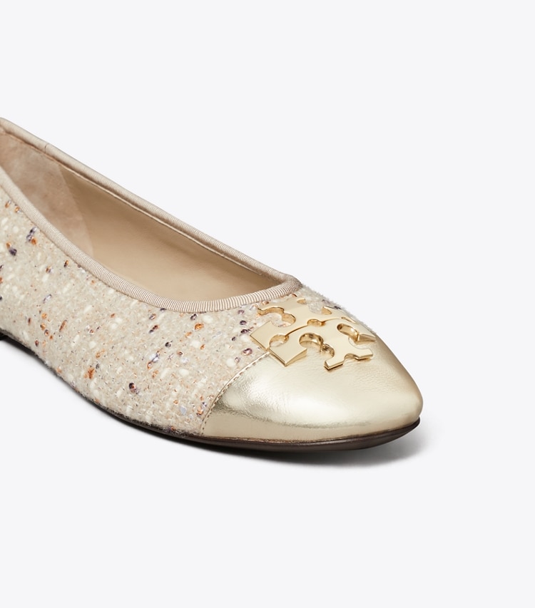 Tory Burch designer flats Charlie Ballet in Light Gray Multi / Gold detail