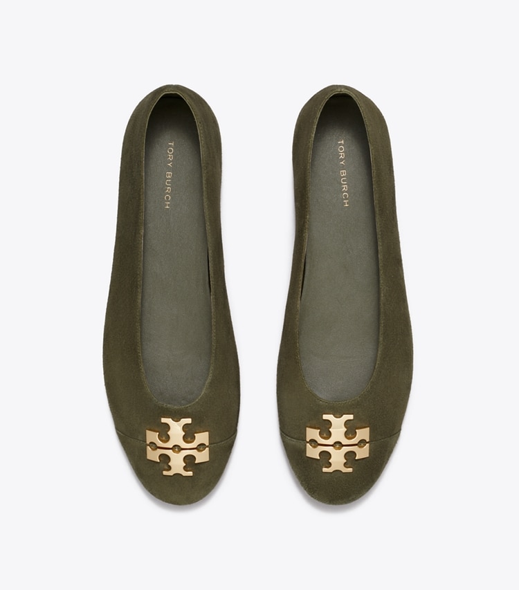 Tory Burch designer flats Charlie Ballet in LECCIO / LECCIO / GOLD overhead