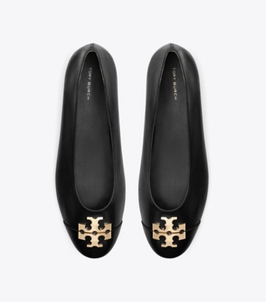 Tory Burch designer flats Charlie Ballet in PERFECT BLACK / GOLD overhead