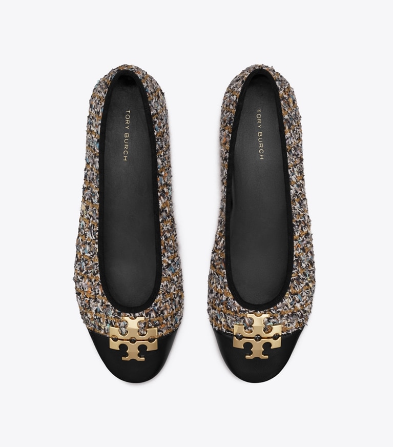 Tory Burch designer flats Charlie Ballet in Brown Multi / Gold overhead