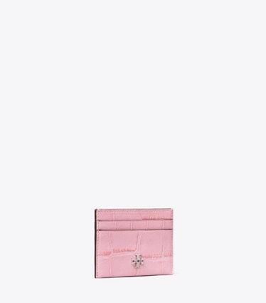 Tory Burch designer card cases Charlie Croc-Embossed Card Case in Rose Sunset angle
